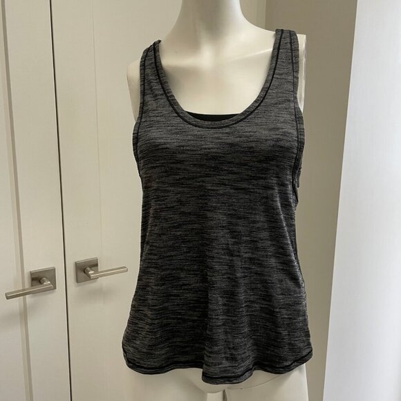 Lululemon Glide and Stride 2 in 1 Luon Tank Top Circle Mesh Heathered Black Sz 6 - Picture 10 of 10